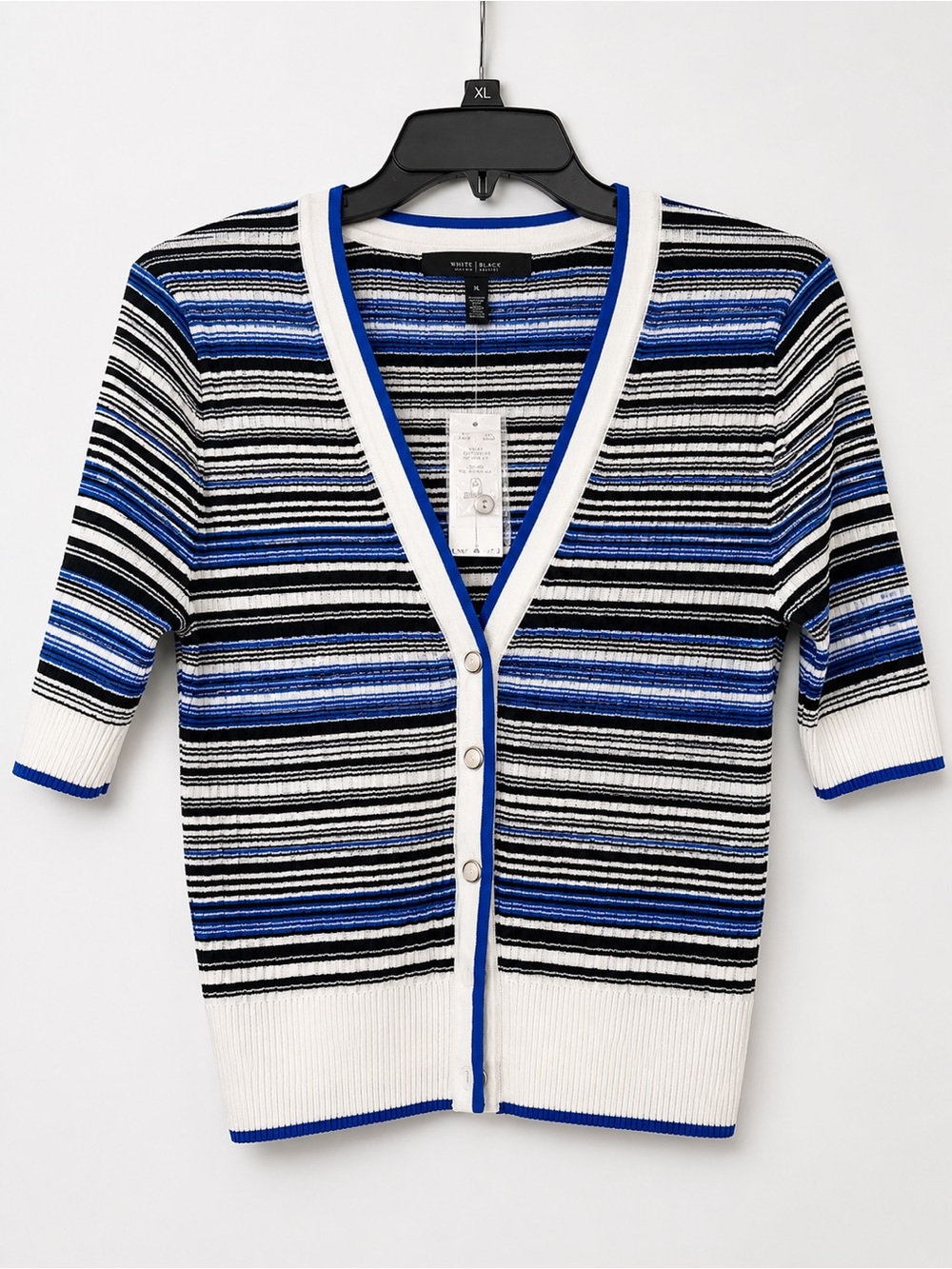 NWT White House Black Market Striped Knit Cardigan Sweater Blue Black White - M